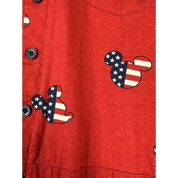 Disney Mickey Romper Dress Polo Button Shorts Red USA Flag Women’s Large 1 Piece - Picture 3 of 5